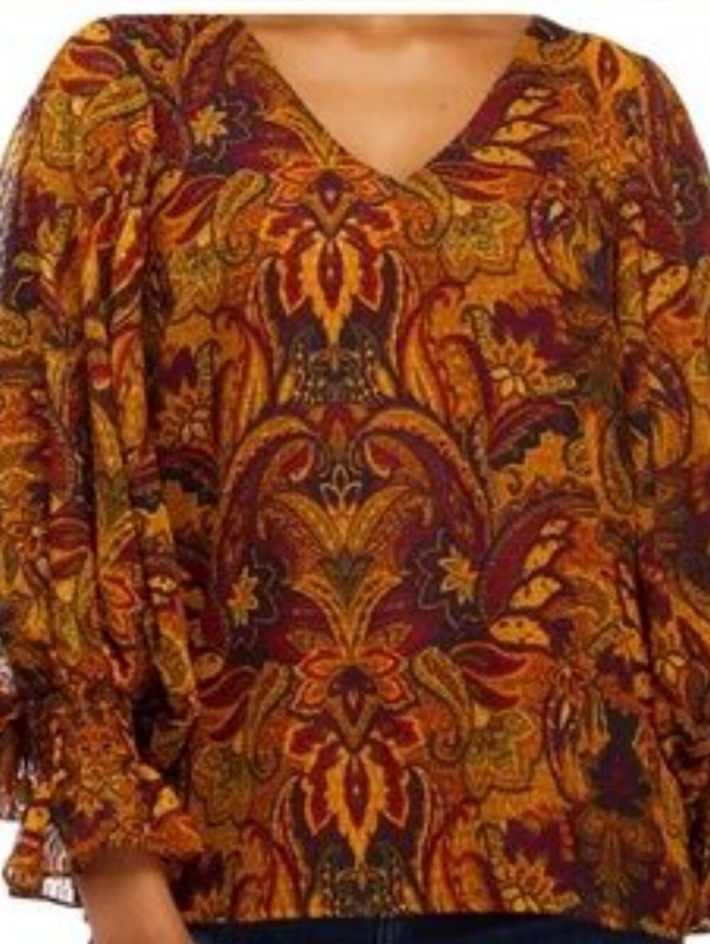Vince Camuto Oversized V Neck Balloon Sleeve Paisley Print Top Sz Medium